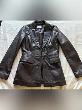 Neiman Marcus Dark Brown Leather Blazer